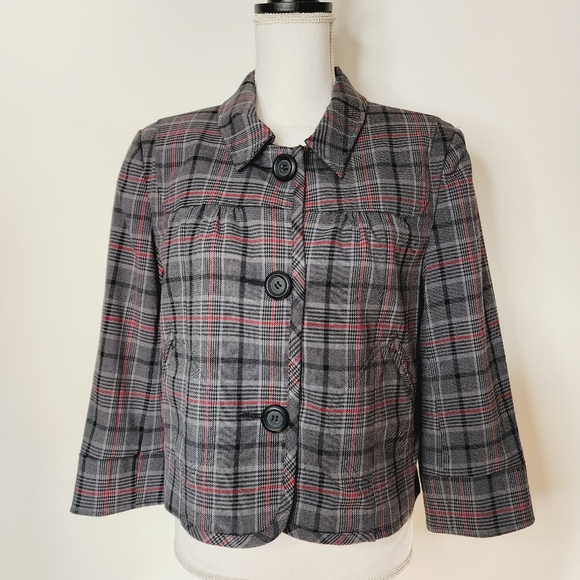Ninety Jackets & Blazers - Ninety grey plaid cropped blazer women's 10